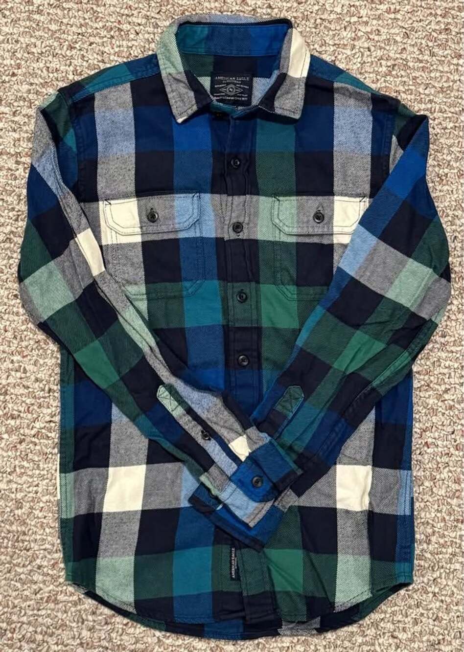 American Eagle Blue & Green Classic Fit Flannel Men’s XS